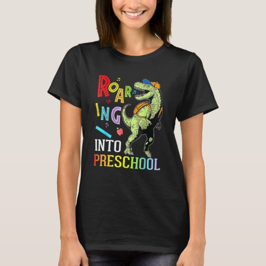 Dinosaur Student Roaring in Eerste Dag van de Pres T-shirt (Voorkant)