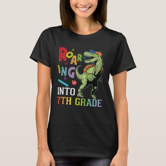 Dinosaur Student Roaring Into 7th Grade First Day T-shirt (Voorkant)