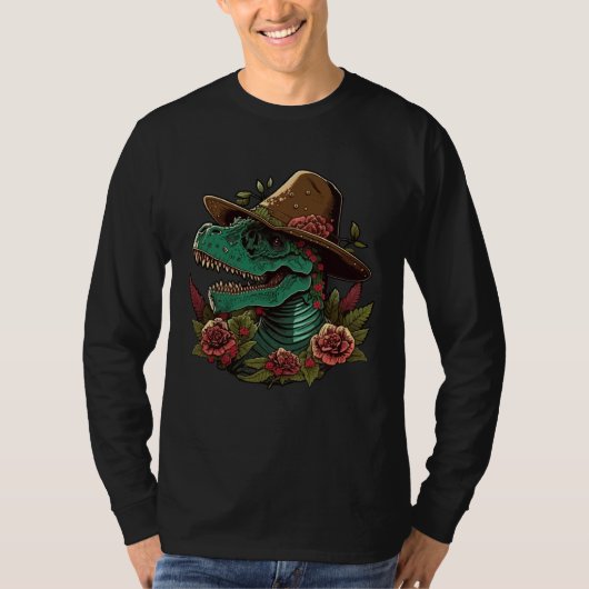 Dinosaur Sugar Skull With Sombrero Mexican Cinco d T-shirt (Voorkant)