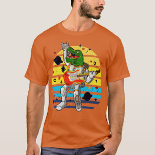 Dinosaur Sunset Retro Colorful Rock on Guitar Astr T-shirt