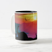 Dinosaur Sunset Tweekleurige Koffiemok (Voorkant links)