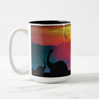 Dinosaur Sunset Tweekleurige Koffiemok