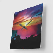 Dinosaur Sunset Vierkante Klok (Hoek)
