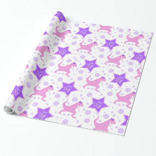 Dinosaur Super Star Wrapping Paper   Roze en Paars Cadeaupapier