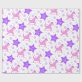 Dinosaur Super Star Wrapping Paper | Roze en Paars Cadeaupapier (Vlak)