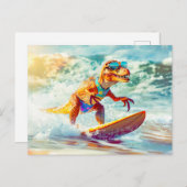 Dinosaur Surfing Big Wave Feestdagenkaart (Voorkant / Achterkant)