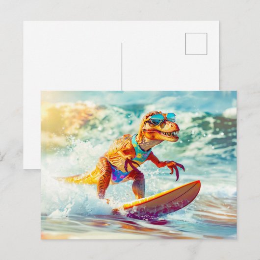 Dinosaur Surfing Big Wave Feestdagenkaart (Voorkant / Achterkant)