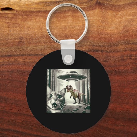 Dinosaur T Alien Cat Selfie UFO Rex Sleutelhanger (Voorkant)