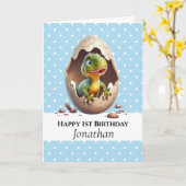 Dinosaur T Rex 1st Birthday baby Blue Kaart (Gele Bloem)