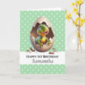 Dinosaur T Rex 1st Birthday Green Kaart (Gele Bloem)