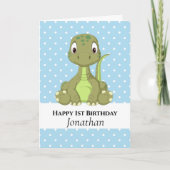 Dinosaur T Rex 1st Blue Birthday Kaart (Voorkant)
