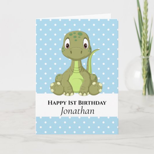 Dinosaur T Rex 1st Blue Birthday Kaart (Voorkant)