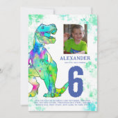 Dinosaur T-Rex 6e Verjaardagsfeest Waterverf Kaart (Voorkant)