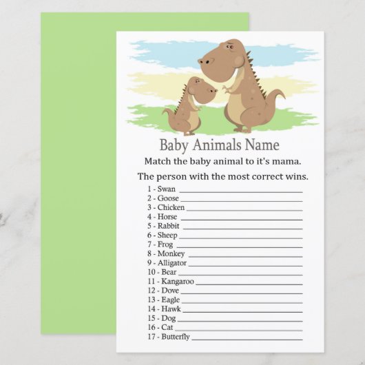 Dinosaur, T-rex Baby Animals Name Game (Voorkant / Achterkant)