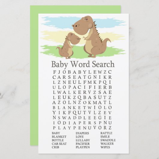 Dinosaur T-rex Baby shower Word Search Game (Voorkant / Achterkant)