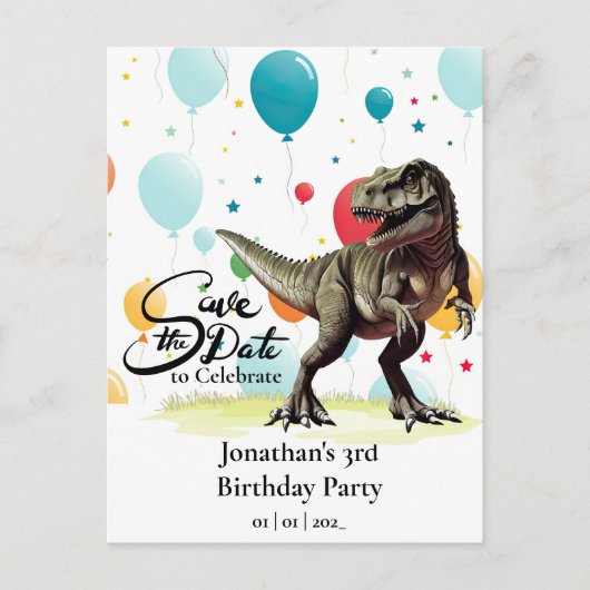 Dinosaur T-Rex Ballonnen Bewaar de datum  Briefkaart (Voorkant)