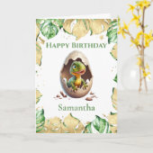 Dinosaur T Rex Birthday Cute Jurassic Kaart (Gele Bloem)