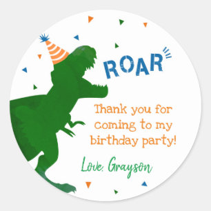 Dinosaur T-rex Birthday Dank u wel stickers labels