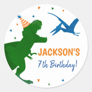 Dinosaur T-rex Birthday Dank u wel stickers labels
