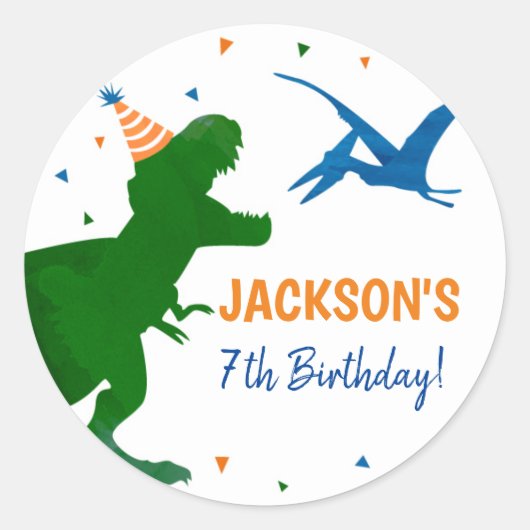 Dinosaur T-rex Birthday Dank u wel stickers labels (Voorkant)