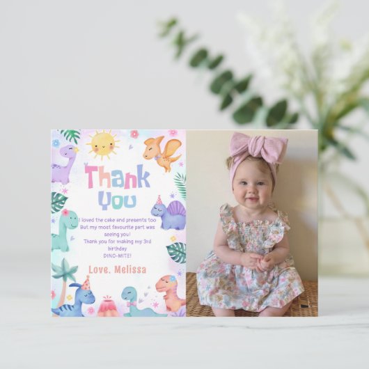 Dinosaur T-Rex Birthday Foto Dank u wel Bedankkaart (Staand voorkant)