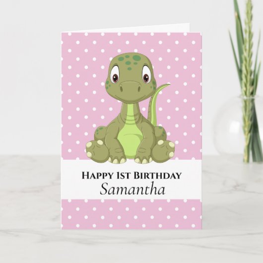 Dinosaur T Rex Birthday Kaart Roze (Voorkant)