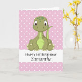 Dinosaur T Rex Birthday Kaart Roze (Gele Bloem)