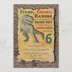 Dinosaur T-Rex Birthday Party Invitation Kaart