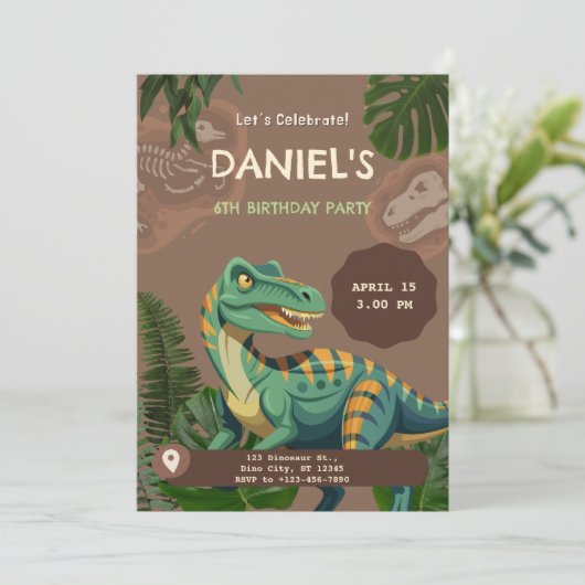 Dinosaur T-Rex Birthday Party Kaart (Staand voorkant)