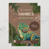 Dinosaur T-Rex Birthday Party Kaart (Voorkant / Achterkant)