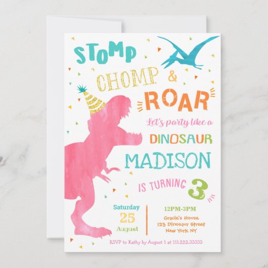 Dinosaur T-Rex Birthday Party Uitnodigingen voor m (Voorkant)