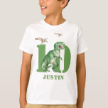 Dinosaur T Rex Birthday T-Shirt<br><div class="desc">Een gedurfde dinosaurus T Rex met vliegend Pterodactyls verjaardagst-shirt. Geweldig voor de leeftijd van 10 jaar en ouder. Vetgroene waterverf dinosaurus. Voeg je naam en leeftijd toe.</div>