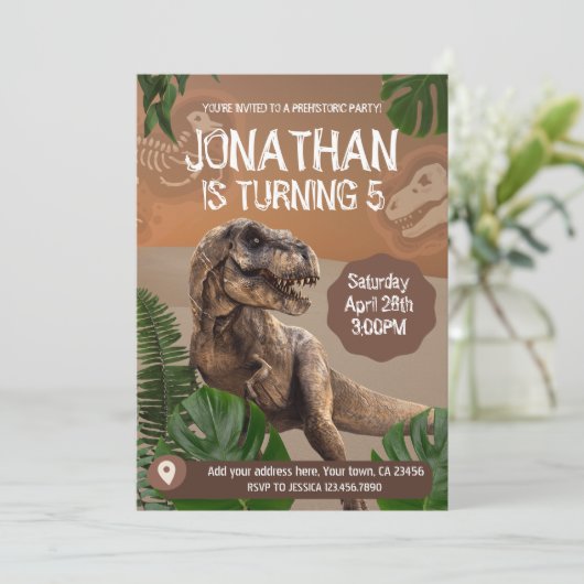 Dinosaur T rex Birthday Theme Party Kaart (Staand voorkant)