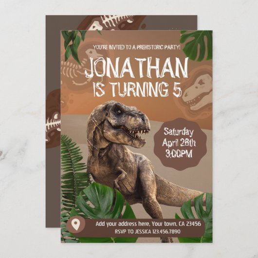 Dinosaur T rex Birthday Theme Party Kaart (Voorkant / Achterkant)