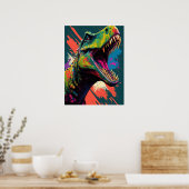 Dinosaur T Rex Blue Green Jurassic Poster (Keuken)
