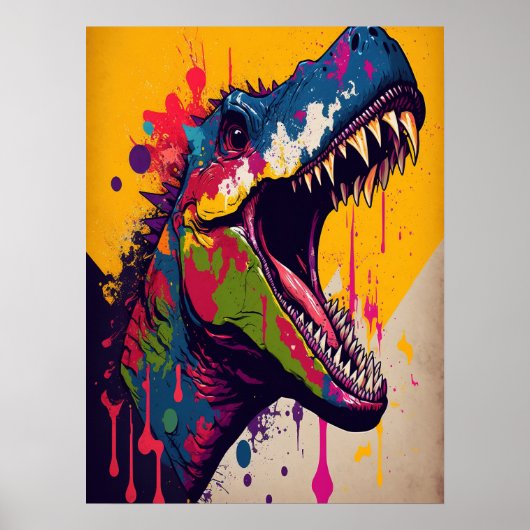 Dinosaur T Rex Blue Yellow Jurassic Poster (Voorkant)