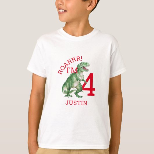 Dinosaur T Rex Boy's 4e verjaardag T-Shirt (Voorkant)
