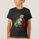Dinosaur T Rex Boy's 4e verjaardag T-Shirt (Voorkant)