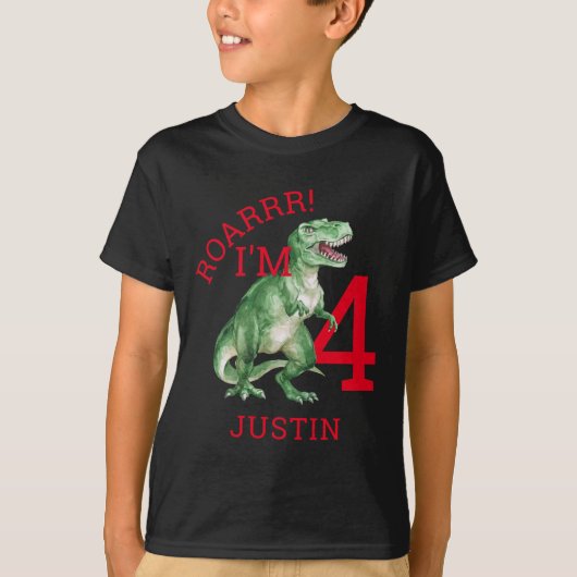 Dinosaur T Rex Boy's 4e verjaardag T-Shirt (Voorkant)