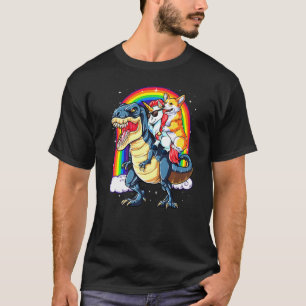 Dinosaur T Rex Boys Girls Rainbow Corgi T-shirt