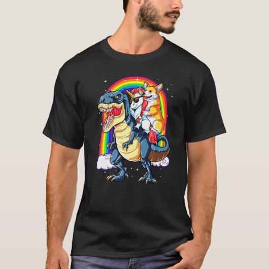 Dinosaur T Rex Boys Girls Rainbow Corgi T-shirt (Voorkant)