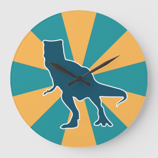 Dinosaur t-rex cartoon yellow blue dino boys room grote klok (Voorkant)