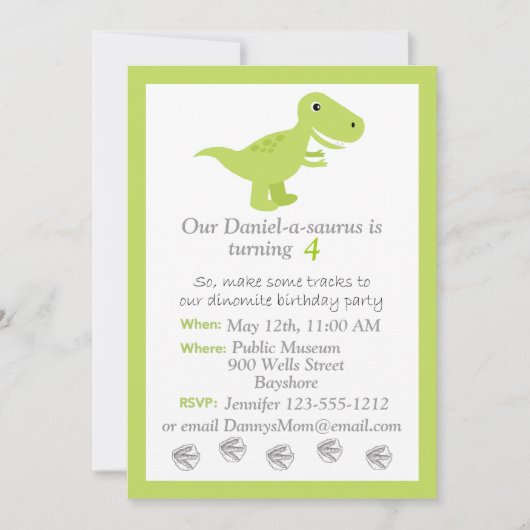 Dinosaur T-rex children Birthday-uitnodiging Kaart (Voorkant)
