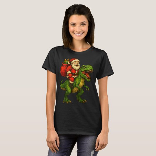 Dinosaur T Rex Christmas Santa Dinosaur Xmas Boys  T-shirt (Voorkant volledig)