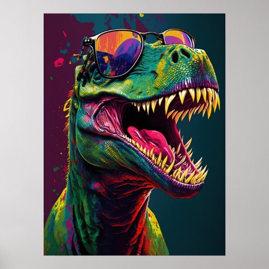 Dinosaur T Rex Cool Blue Green Jurassic Poster (Voorkant)