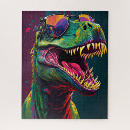 Dinosaur T Rex Cool Blue Green Jurassic Poster Legpuzzel