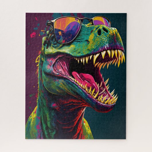 Dinosaur T Rex Cool Blue Green Jurassic Poster Legpuzzel (Verticaal)