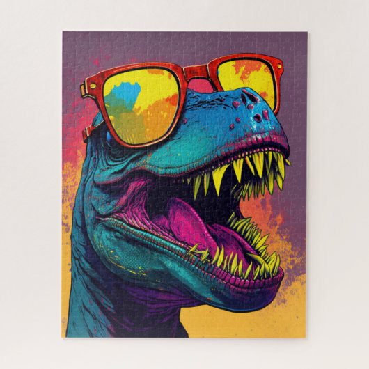 Dinosaur T Rex Cool Oranje Blue Legpuzzel (Verticaal)