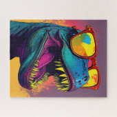 Dinosaur T Rex Cool Oranje Blue Legpuzzel (Horizontaal)