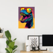 Dinosaur T Rex Cool Oranje Blue Poster (Thuiskantoor)
